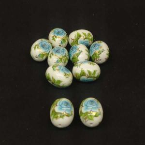 Japanese Beads, Oval, White And Sky Blue