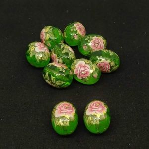 Japanese Beads, Oval, Light Green And Pink