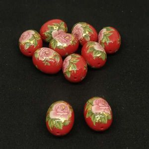 Japanese Beads, Oval, Red And Pink