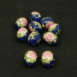 Japanese Beads, Oval, Blue And Pink