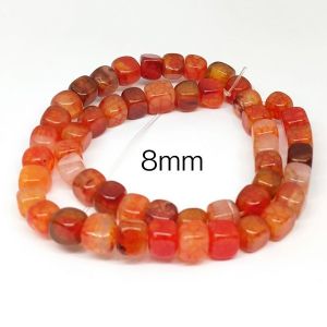 Agate bead, square, orange, 8mm
