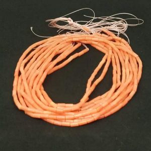 Natural Gemstone Beads, Coral ( Light Orange) Cylinder Shape, 2mm