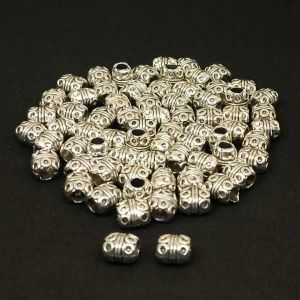 Antique Silver Spacer Beads, (Drum), Pack Of 10 Pcs