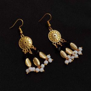 Fashion Earrings, Crystal And Antique Gold (Leaf) Spacers With Hook