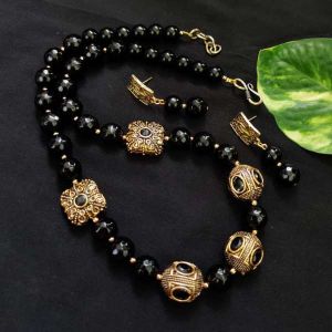 (Black) Agate Necklace With Victorian Beads