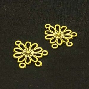 Earring Connector, Antique Gold, Flower with Four Hole