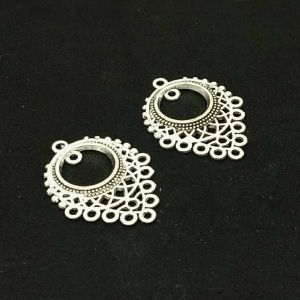 Earring Connector, Antique silver, Teardrop