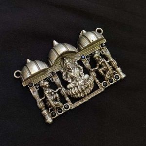 High Quality Brass Pendant, Silver Replica Polish, Rectangle (Lakshmi), Black