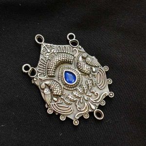 High Quality Brass Pendant, Silver Replica Polish, (Peacock), Blue