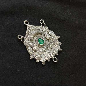 High Quality Brass Pendant, Silver Replica Polish, (Peacock), Green
