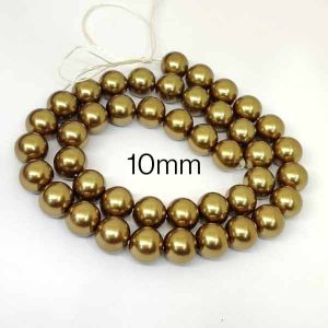 Shell Pearls, 10mm, Round, Olive Green