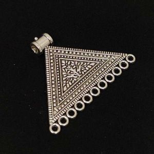 Antique Silver Metal Pendant, Triangle With 11 Loops