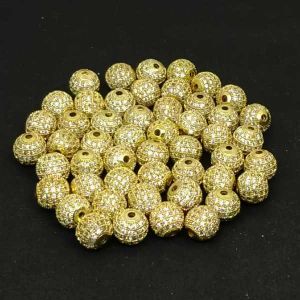 CZ Stone Balls, 10mm, Round, Gold