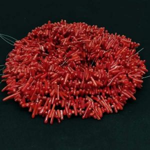  Taiwanese Bamboo Coral Chips, Dark Red, 15" Inches String