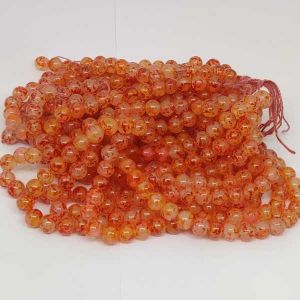 Printed Glass Beads, 8mm, Round, Dark Orange
