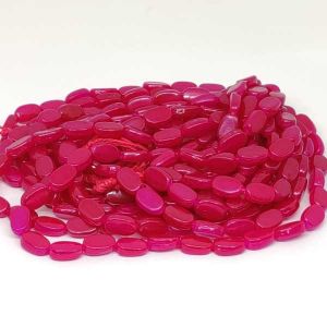 Flat Oval Glass Beads, Pink