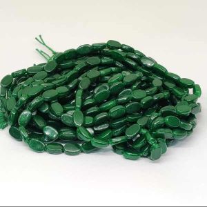 Flat Oval Glass Beads, Dark Green