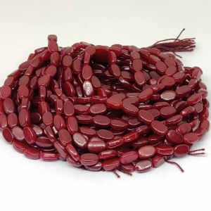 Flat Oval Glass Beads, Maroon