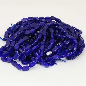 Flat Oval Glass Beads, Royal Blue