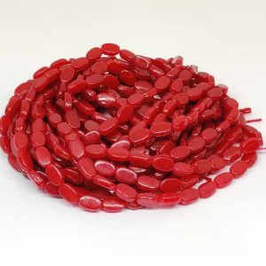 Flat Oval Glass Beads, Red