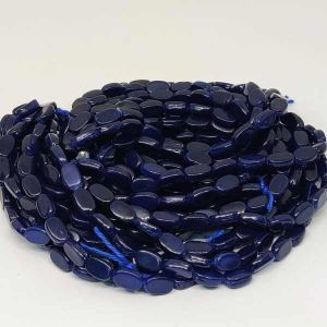 Flat Oval Glass Beads, Dark Blue