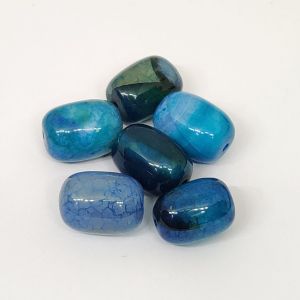 Natural Onyx Beads, (Barrel), Pack Of 6 Pcs, Peacock Blue
