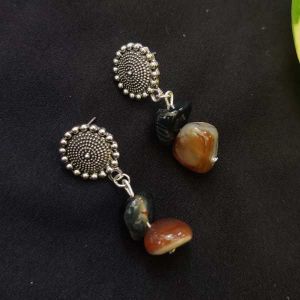 Onyx Nugget Earrings With Antique Silver Stud