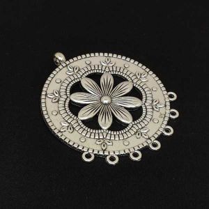 Antique Silver Metal Pendant, Round (Flower) With 7 Holes