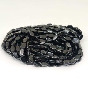 Flat Oval Glass Beads, Black