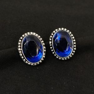 Imitation Gemstone Stud, Oval, Royal Blue