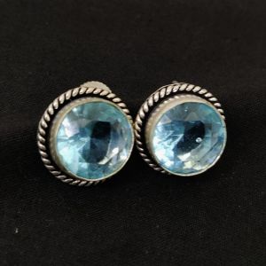 Imitation Gemstone Stud, Round, Aqua Blue