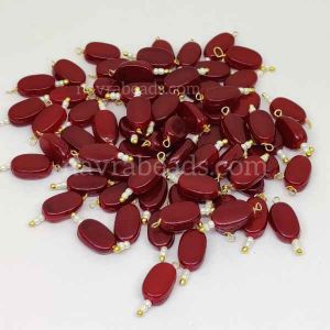 Flat Oval Glass Beads Loreals, Maroon, Pack Of 50 Pcs