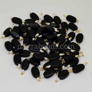 Flat Oval Glass Beads Loreals, Black, Pack Of 50 Pcs