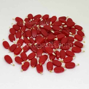 Flat Oval Glass Beads Loreals, Red, Pack Of 50 Pcs