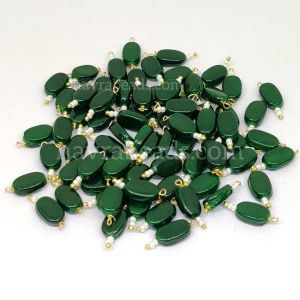 Flat Oval Glass Beads Loreals, Dark Green, Pack Of 50 Pcs