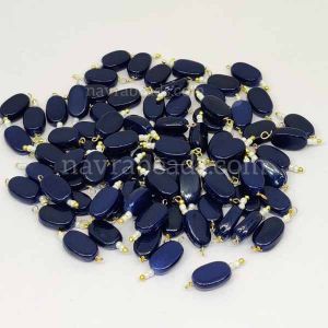 Flat Oval Glass Beads Loreals, Dark Blue, Pack Of 50 Pcs
