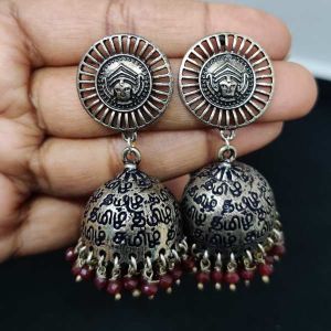 German Silver Tamil Jhumkas (Oxidised Black Polish), Maroon