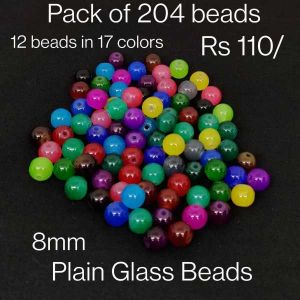 Plain Glass Beads, 8mm, Assorted, Pack Of 204 Beads