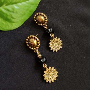(Black) Pumpkin And Oxidised Gold Charms Earrings