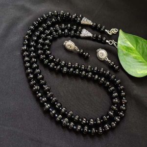 2 Layer (Pumpkin) Glass Beads Necklace, Black