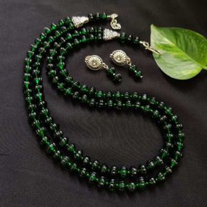 2 Layer (Pumpkin) Glass Beads Necklace, Dark Green