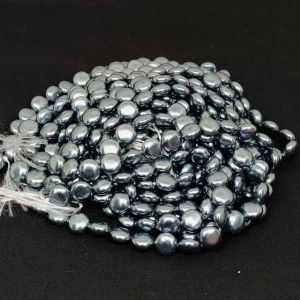Shell Pearls, Coin Shape, 10x6mm, Dark Grey