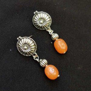 (Orange) Quartz Beads Earrings With Round Stud