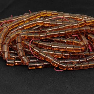 Glass Bead Cylinders, 8x10mm, Honey Brown