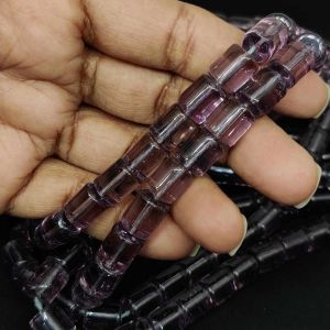 Glass Bead Cylinders, 8x10mm, Purple