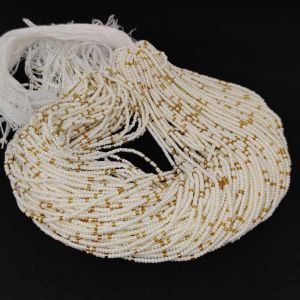 Seed Beads Bunch, Set Of 10 Lines, Cream And Gold