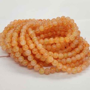 Printed Glass Beads, 8mm, Round, Light Orange
