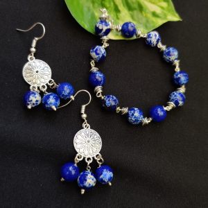 Synthetic Turquoise Bracelet With Matching Earrings, Blue