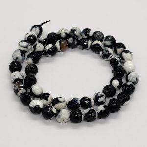Onyx Stone Beads, 8mm, Round, Black With White Patches
