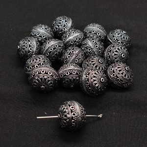 Oxidised Silver Hollow Beads, Round, Pack Of 6 Pcs